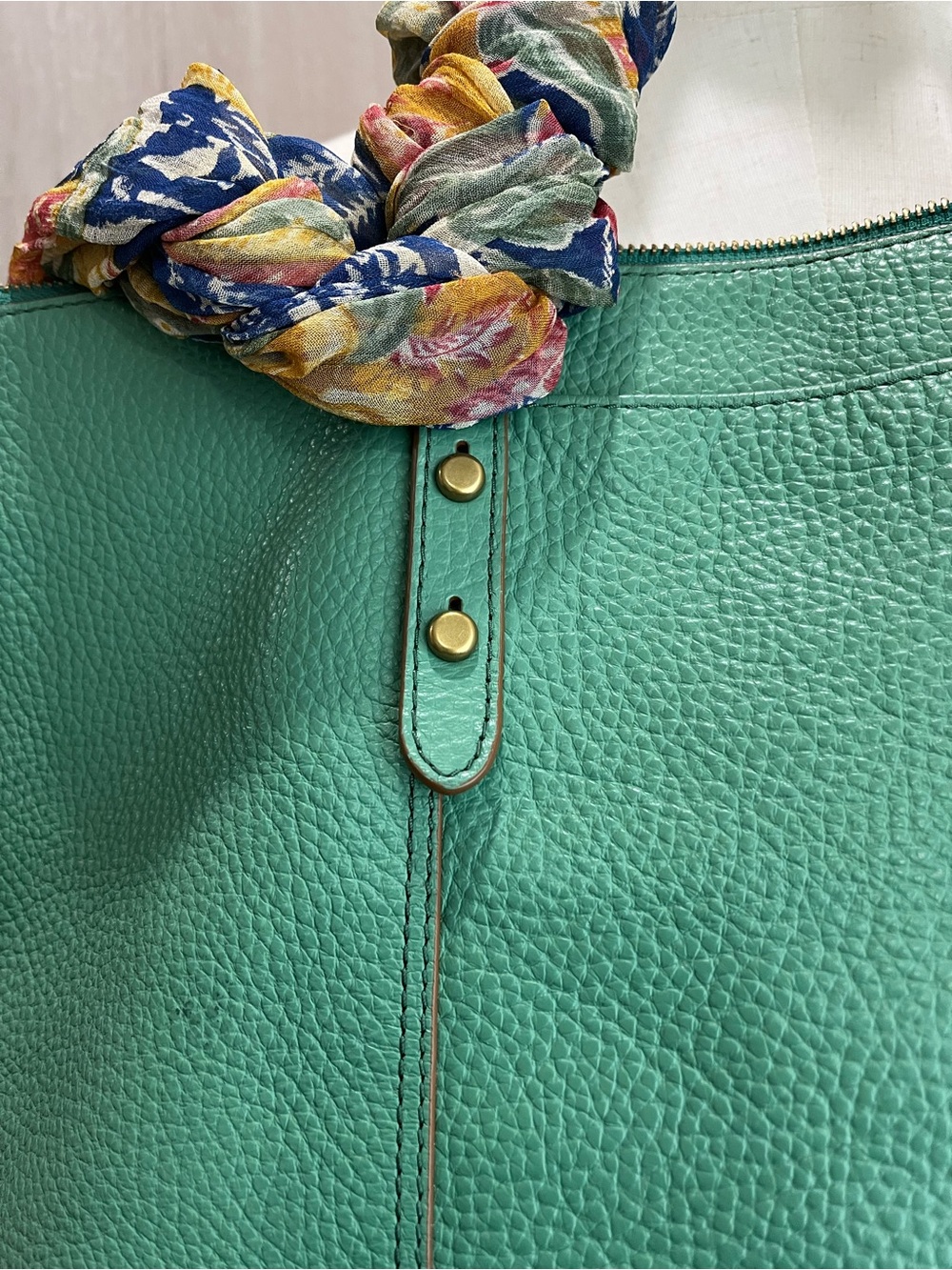 Fossil Green Pebbled Leather Tote Bag Large Zip Top Shoulder Purse - Picture 3 of 14
